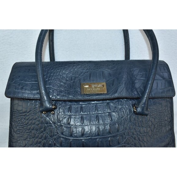 Kate Spade Valley Sinclair Orchard Shoulderbag Navy Leather Embossed Croc -Flaws - Picture 3 of 16